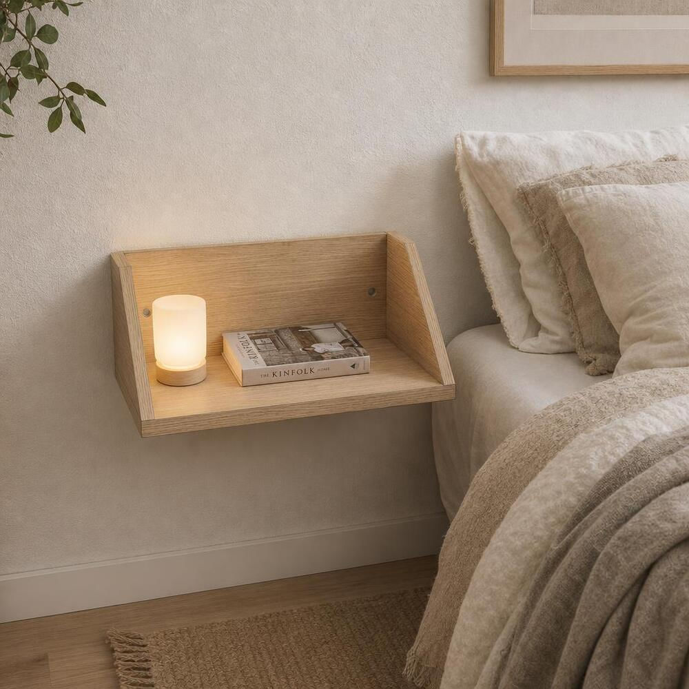 Velador Minimalista Flotante Yidda Nórdico Roble RyR MUEBLES