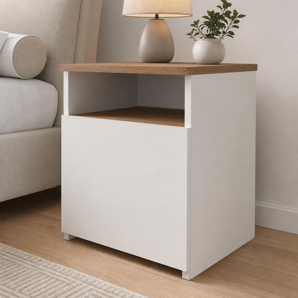 Velador Moderno Luciana 1 Puerta Blanco y Duna RyR MUEBLES