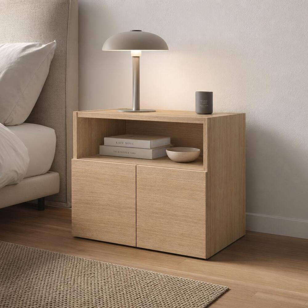 Velador Moderno Nórdico Allison 2 Puertas Roble RyR MUEBLES