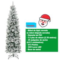 ÁRBOL NAVIDEÑO DELGADO MODELO LÁPIZ DE 2.10 M PREILUMINADO CON LED