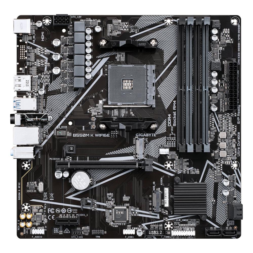 Placa Madre Gigabyte B550M K AM4 DDR4 Micro ATX Wi-Fi 6E Negra