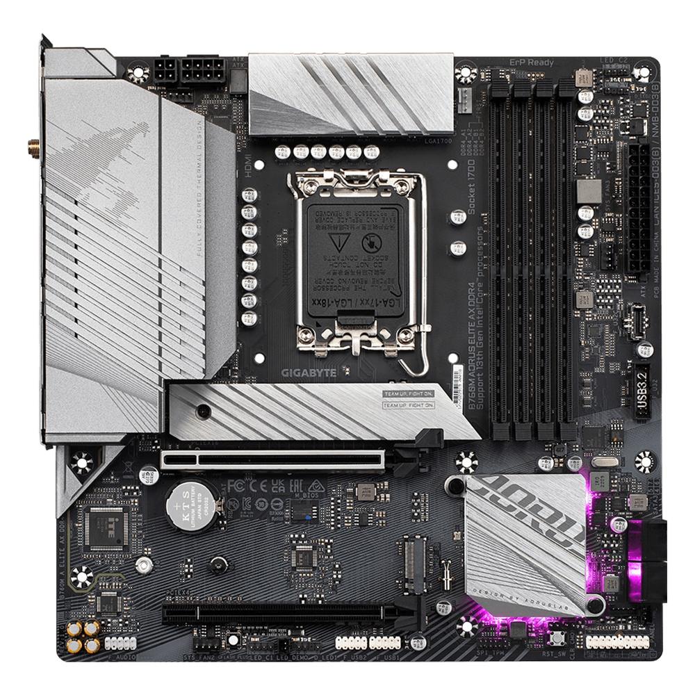 Placa Madre Gigabyte B760M Aorus Elite AX DDR4 LGA1700 Micro ATX Wi-Fi 6E Negra y Plateada