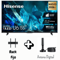 TELEVISOR HISENSE 55 PULGADAS MINILED 55U6ESG 12 MESES DE GARANTIA ANTENA DIGITAL RACK FIJO