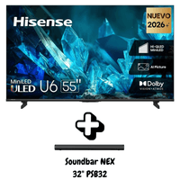TELEVISOR HISENSE 55 PULGADAS MINILED GOOGLE TV 55U6ESG 12 MESES DE SOUNDBAR NEX