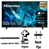 TELEVISOR HISENSE 55 PULGADAS MINILED GOOGLE TV 55U6ESG 12 MESES DE SOUNDBAR LG RACK FIJO