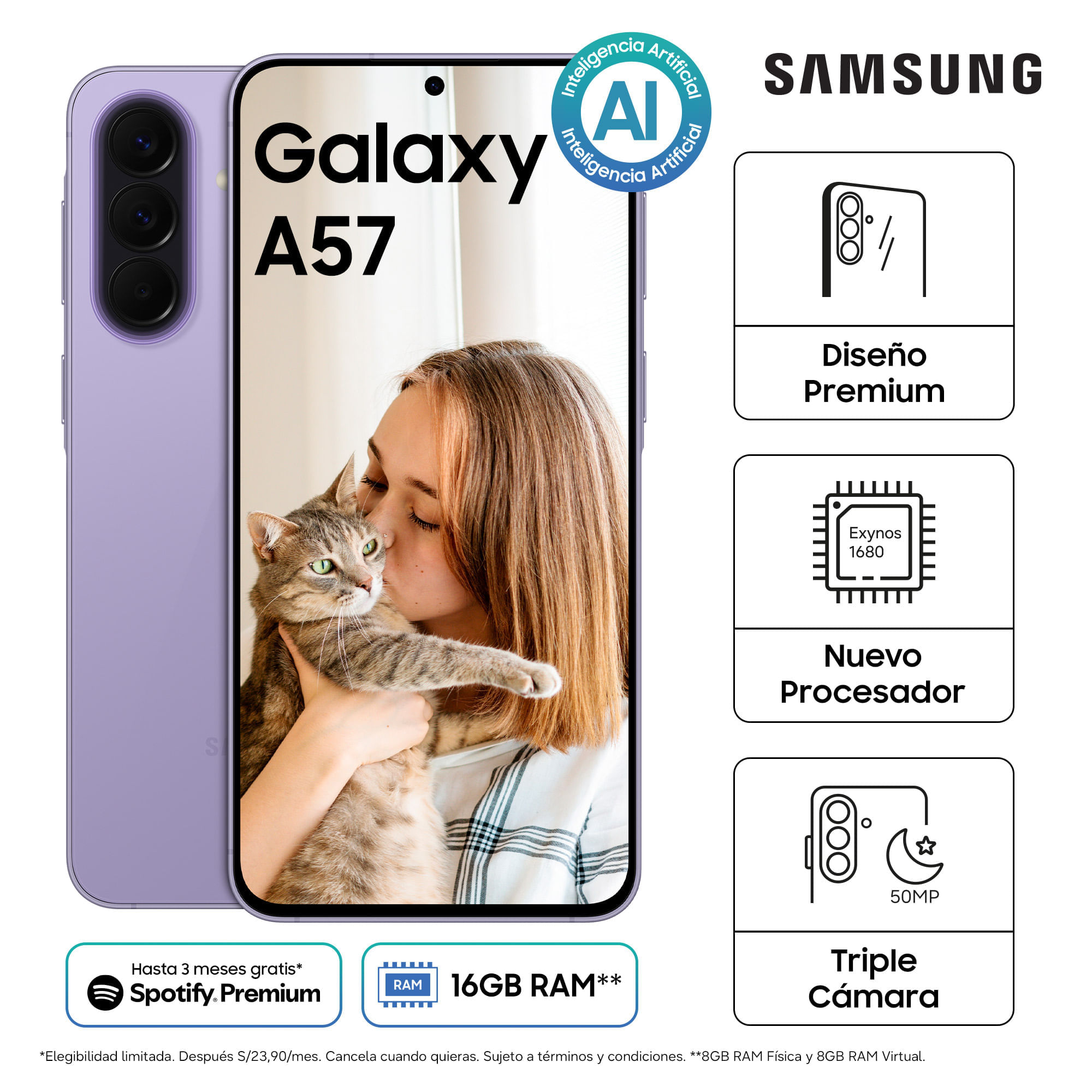 Smartphone SAMSUNG Galaxy A57 6.7"" 8GB 256GB 50 MP Violet