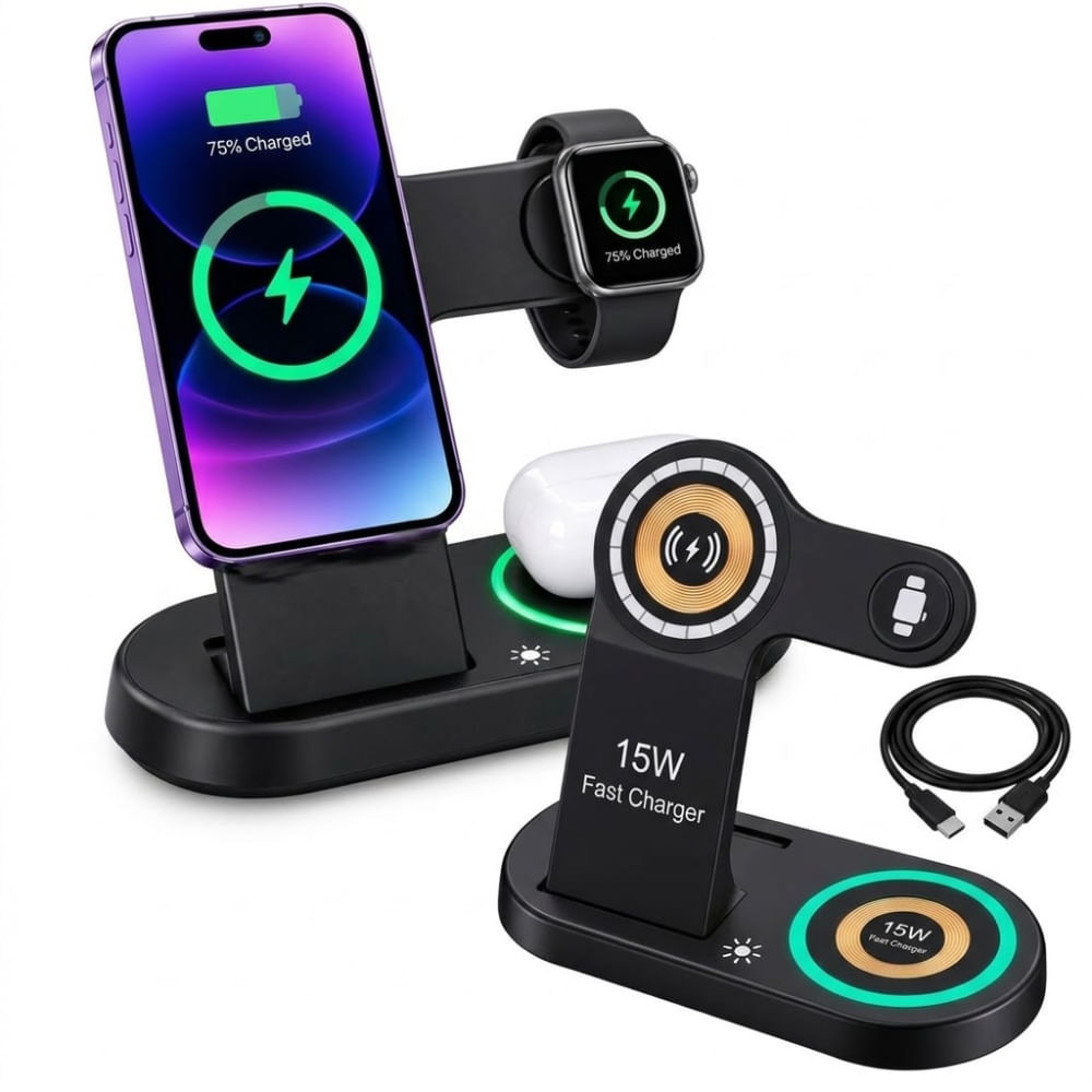 Cargador Inalámbrico Magnético 4 en 1 Plegable para iPhone Apple Watch y AirPods