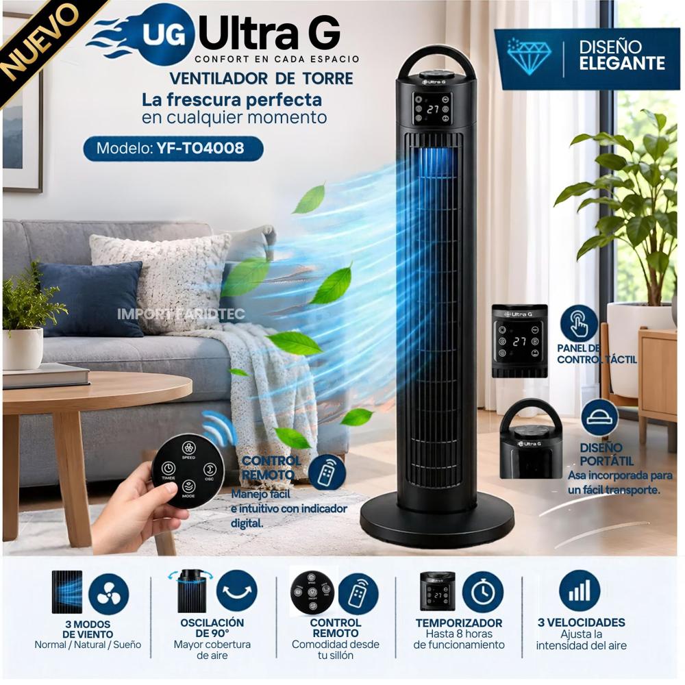 Ventilador De Torre 40'' Ultra G YF-TO4008 Silencioso 100W