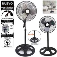 VENTILADOR DE PEDESTAL 3 VELOCIDADES REGULABLE GIRO 180 - 80W