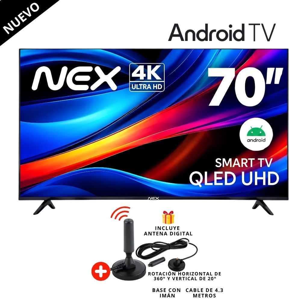 Televisor NEX QLED 70 4K ULTRA HD SMART TVQLED70S-ANDROID TV -I- Antena Digital