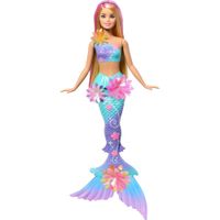 MUÑECA BARBIE SIRENA RUBIA COLA DEGRADADA Y FLORES