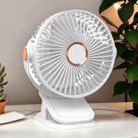 Ventilador Recargable con Clip Ajuste 5 velocidades Giratorio-blanco