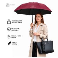 Sombrilla de Mano Paraguas Plegable para el Sol y Lluvia con Uv color Guinda