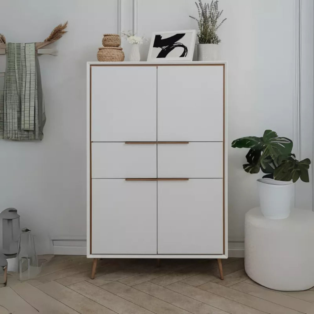 Aparador Alto Moderno Acosta 4 Puertas 2 Cajones Blanco RyR MUEBLES
