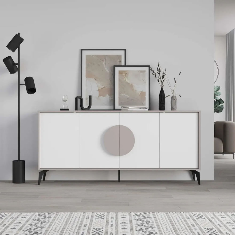 Aparador Moderno Sheril 4 Puertas Taupe y Blanco RyR MUEBLES