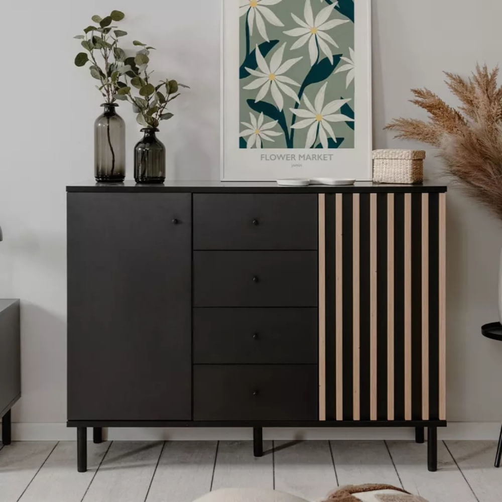 Aparador Moderno Marina 2 Puertas 4 Cajones Negro RyR MUEBLES