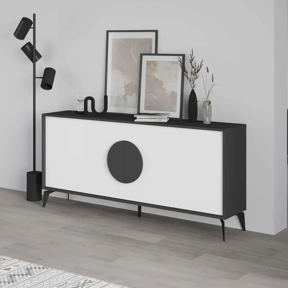 Aparador Moderno Sheril 4 Puertas Negro y Blanco RyR MUEBLES