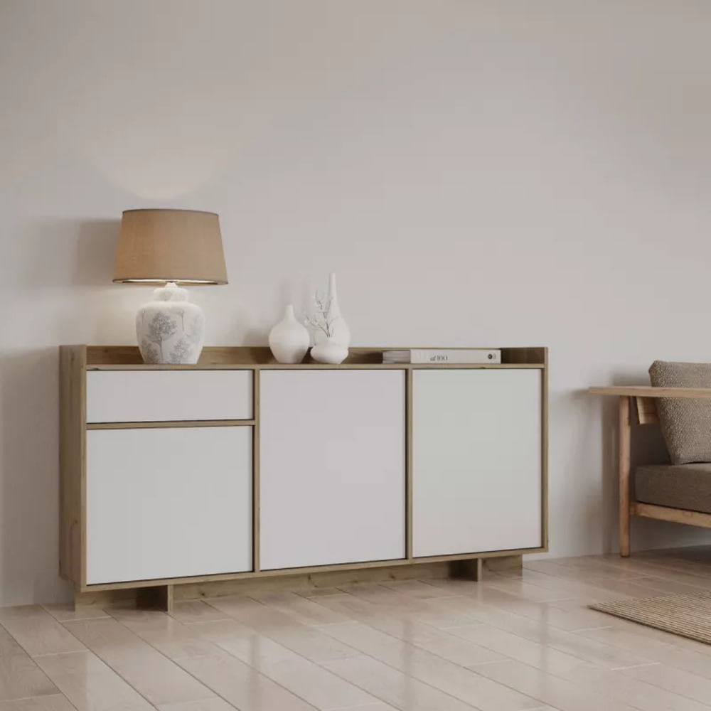 Aparador Moderno Milton 3 Puertas 1 Cajón Duna y Blanco RyR MUEBLES