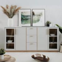Aparador Largo Moderno Sandoval 4 Puertas 3 Cajones Blanco y Duna RyR MUEBLES