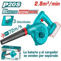 SOPLADORA BRUSHLESS 20V 2.8M3-MIN 13000-16000-19500RPM 72M-S