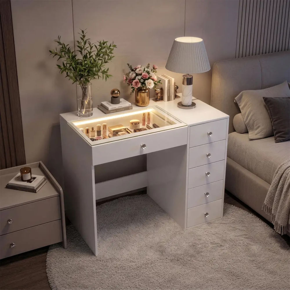 Tocador Moderno Mini Glam Chic 6 Cajones Blanco RyR MUEBLES