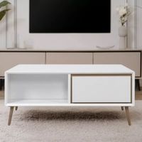 Mesa de Centro Moderna Acosta 2 Cajones Blanco RyR MUEBLES