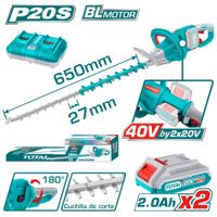 CORTASETOS LI-ION 40V 3600SPM 65CM C 27MM 2X2.0AH MANGO 180 GRADOS INDUSTRIAL