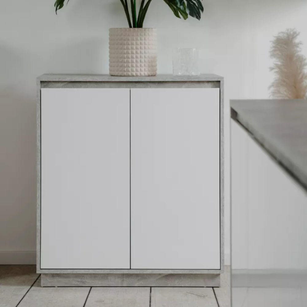 Aparador Corto Moderno Pinto 2 Puertas Cemento y Blanco RyR MUEBLES