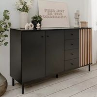 Aparador Largo Moderno Marina 3 Puertas 4 Cajones Negro RyR MUEBLES
