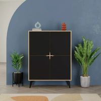 Aparador Alto Moderno Ryan 4 Puertas Duna y Negro RyR MUEBLES