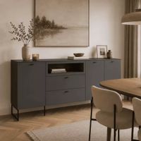 Aparador Largo Moderno Martin 3 Puertas 2 Cajones 1 Nicho Plomo RyR MUEBLES