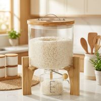 Dispensador de Arroz y Cereales de Vidrio 5 kg con Base de Bambú