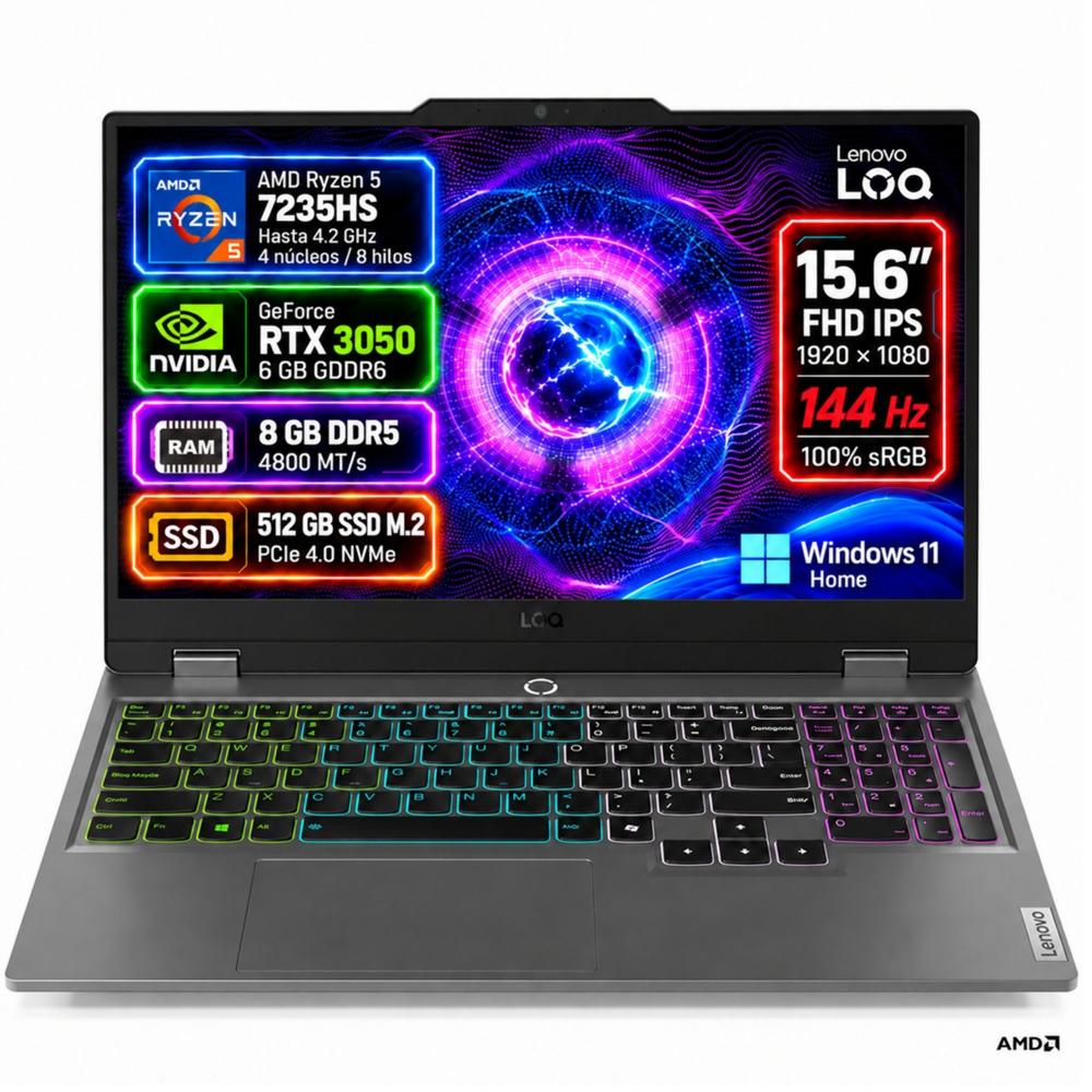 Laptop  gaming Lenovo LOQ 15ARP9 AMD Ryzen 5 7235HS  GeForce RTX 3050  RAM 8GB SSD 512GB Windows 11