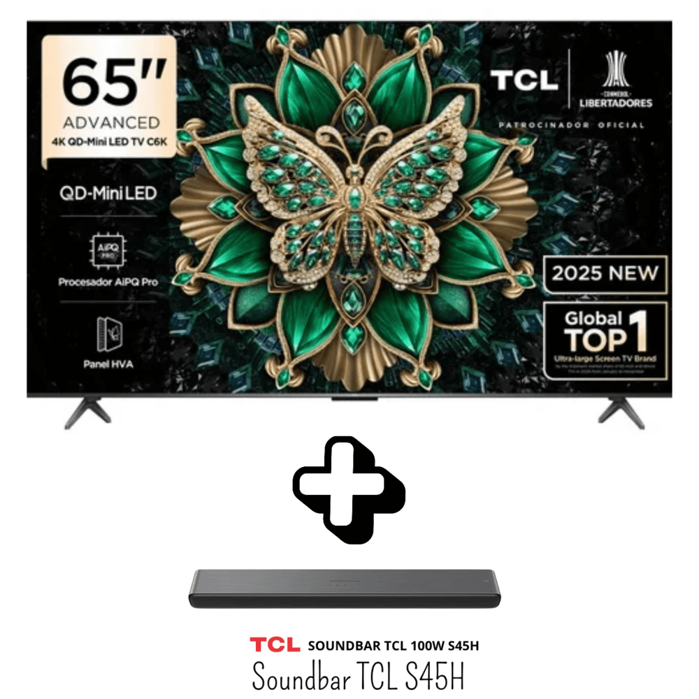 TELEVISOR TCL 65 PULGADAS SMART TV QD MINILED 4K UHD GOOGLE TV 144HZ 65C6K SOUNDBAR TCL
