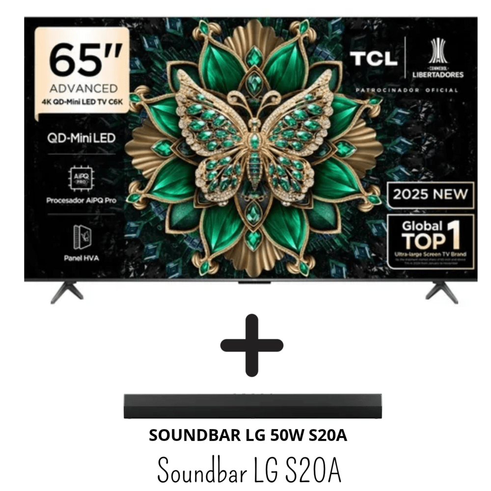 TELEVISOR TCL 65 PULGADAS SMART TV QD MINILED 4K UHD GOOGLE TV 144HZ 65C6K SOUNDBAR LG