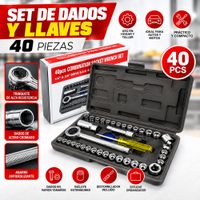 Kit de Herramientas de Dados y Llaves 40 Piezas SAE y Métrico  Estuche Portátil