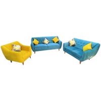 seccional vintage 3 2 1 turquesa y amarillo + 3 cojines de regalo