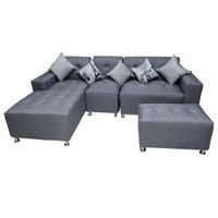 Mueble seccional L-CAMA 3 cuerpos 1 banqueta -GRIS oscuro + 2 cojines de regalo