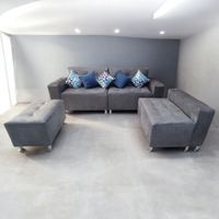 SOFA SECCIONAL LONDRES 3 CUERPOS 1 BANQUETA - gris oscuro + 3 COJINES