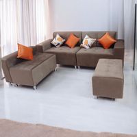 Sofa mueble seccional LONDRES 3 cuerpos 1 banqueta - MARRON + 3 cojines de regalo