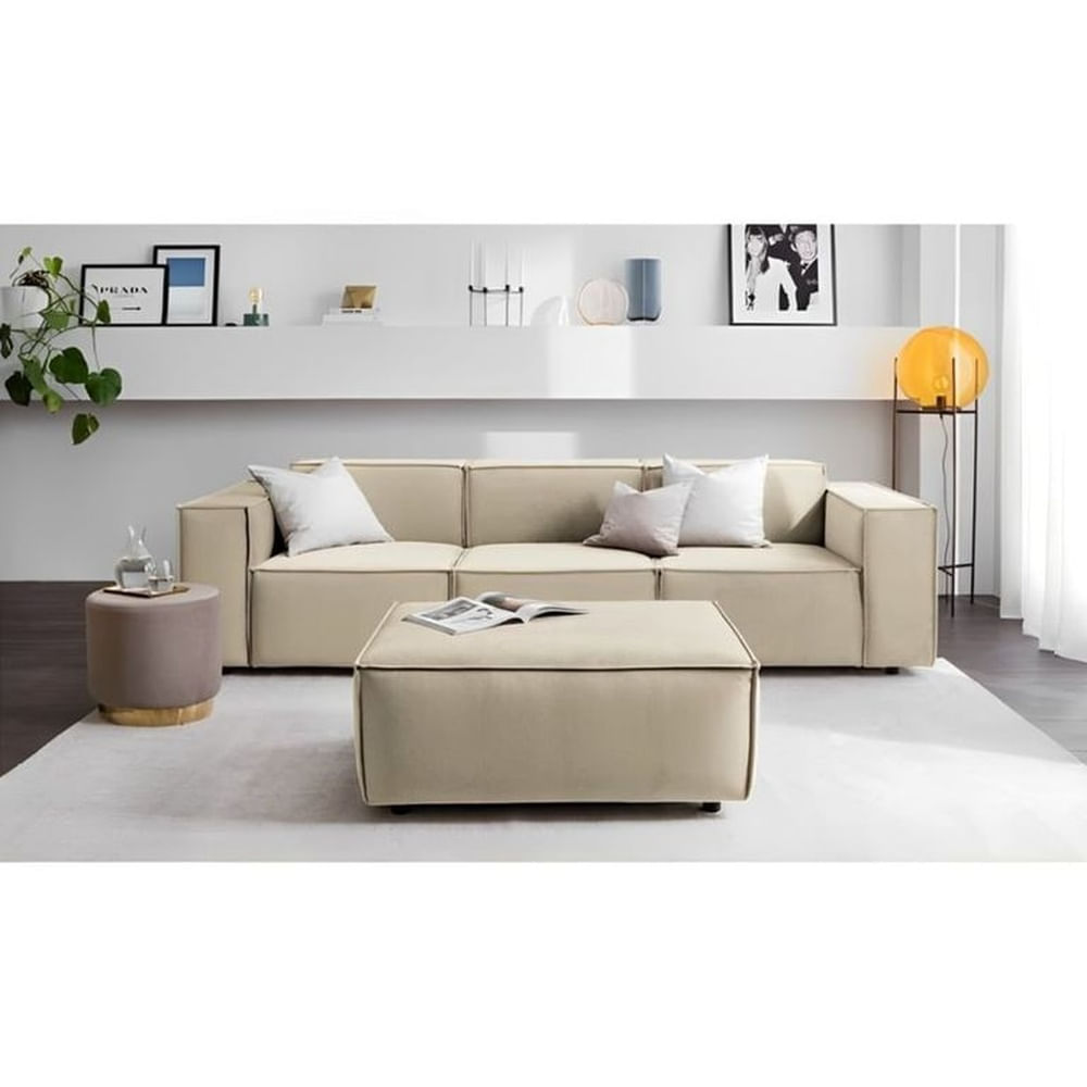 SECCIONAL MIA 3 CUERPOS + 1 BANQUETA - BEIGE + 2 cojines de regalo