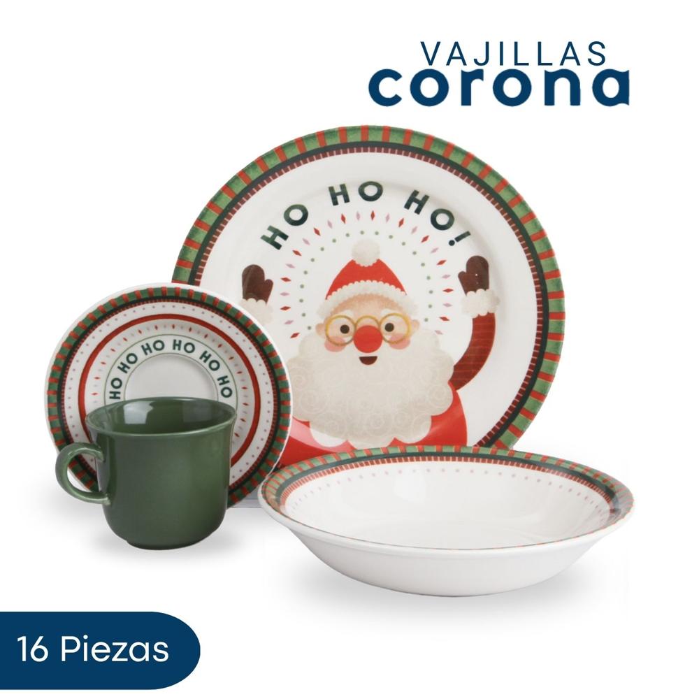 Vajilla Corona Ho Ho Ho 16 Piezas Para Navidad