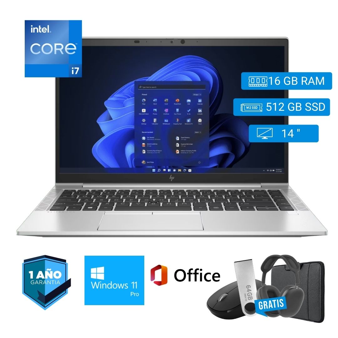 Laptop semi nueva HP 840 G8 Core i7 11va 16GB RAM 512GB SSD 14 pul. - Combo