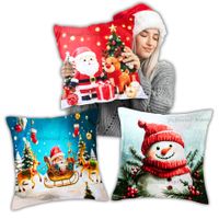 Set 3 Fundas de Cojín Navideñas Decorativas 45x45 cm Diseño en ambas Caras