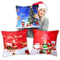 Set Navideño 3 Fundas para Cojines Decorativos 45x45 cm Diseño en ambas Caras