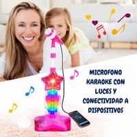Micrófono karaoke con Pedestal y Luces para Niñas Color Rosado