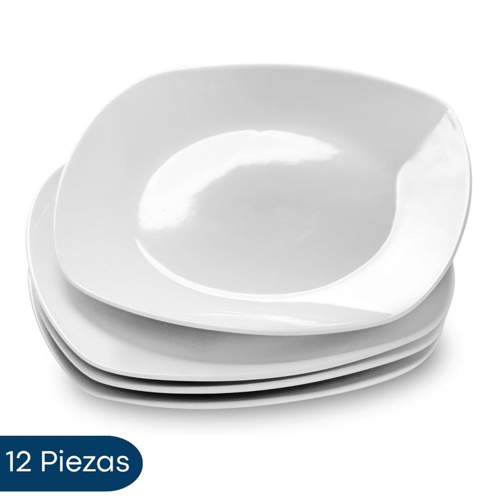 Set De 12 Platos Tendidos De Loza Para Uso Diario