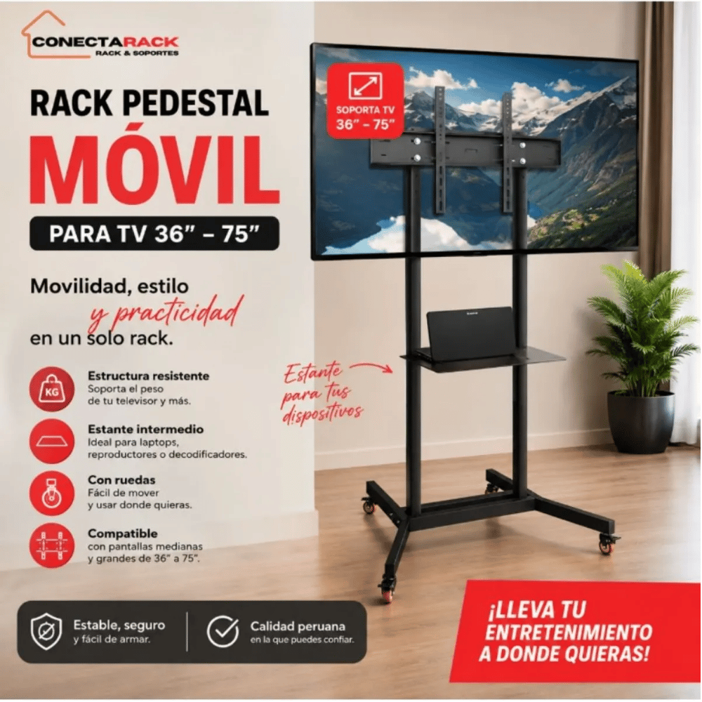 Rack Pedestal para TV Monitor 36 hasta 75