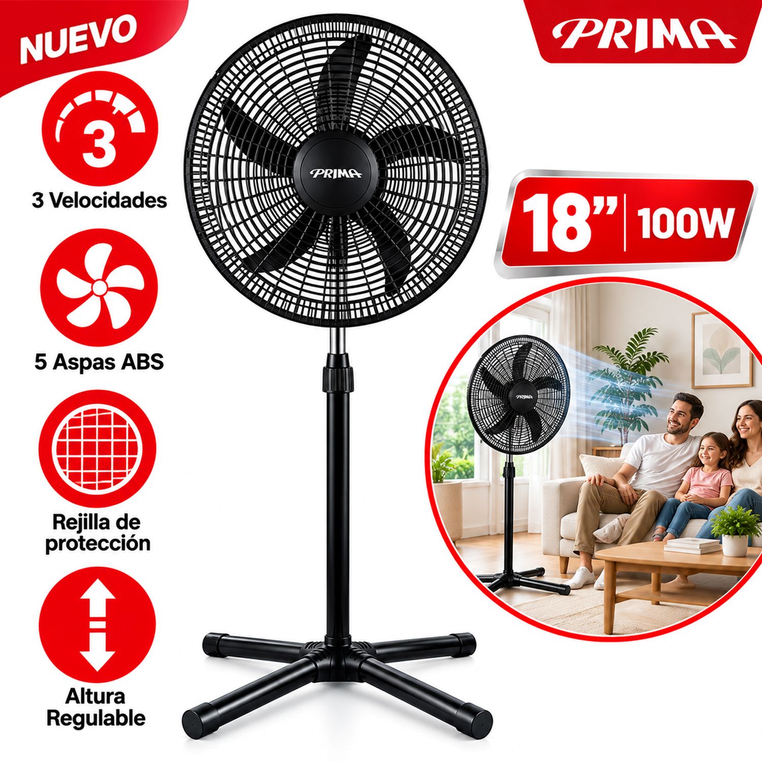 Ventilador de Pedestal 100 Watts 3 Velocidades YL-1805-1P