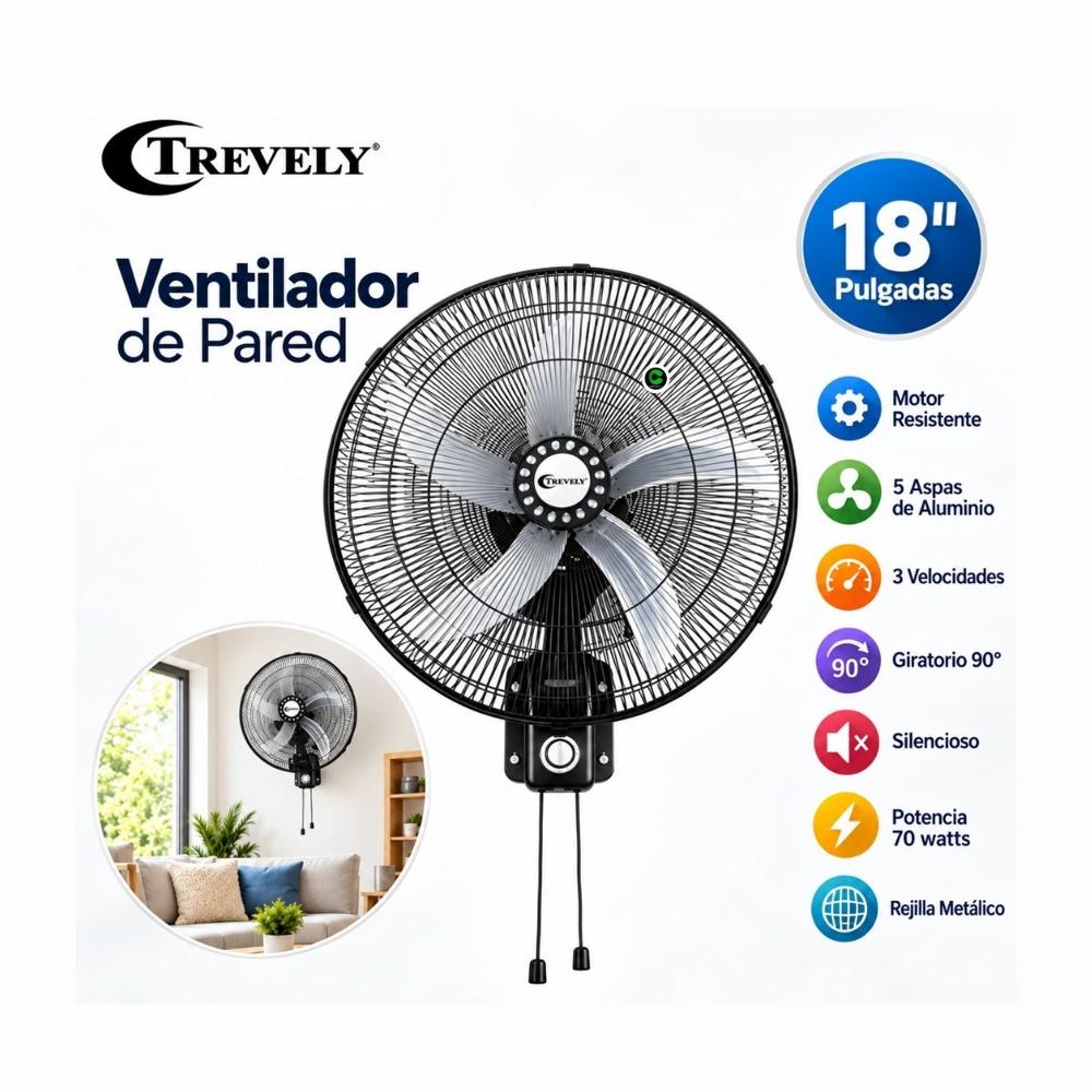 Ventilador de Pared Trevely 18 Pulgadas 70 W VT-1804